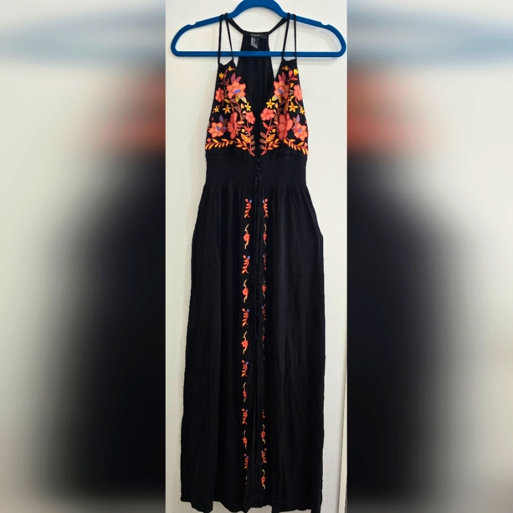 Forever 21 Orange-Yellow Embroidered  Sundress